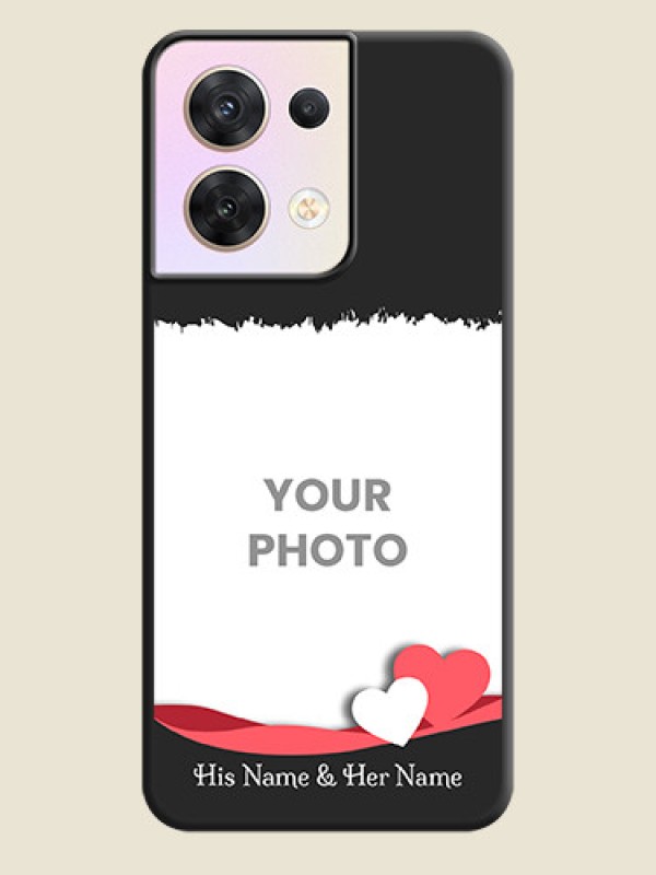 Custom Pin Color Love Shaped Ribbon Design with Text on Space Black Custom Soft Matte Phone Back Cover - Oppo Reno 8 5G - alternate view