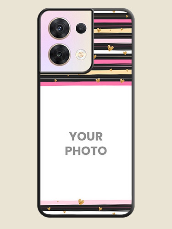 Custom Multicolor Lines and Golden Love Symbols Design on Photo on Space Black Soft Matte Mobile Cover - Oppo Reno 8 5G - alternate view