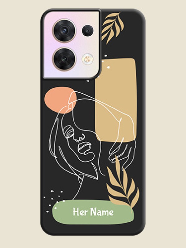 Custom Custom Text With Line Art Of Women & Leaves Design On Space Black Personalized Soft Matte Phone Covers -Oppo Reno 8 5G - alternate view