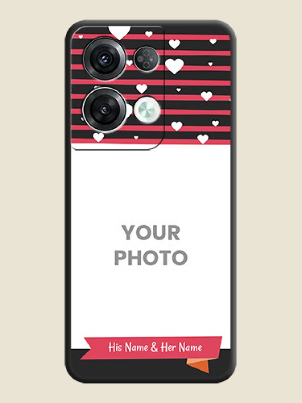 Custom White Color Love Symbols with Pink Lines Pattern on Space Black Custom Soft Matte Phone Cases - Oppo Reno 8 Pro 5G - alternate view