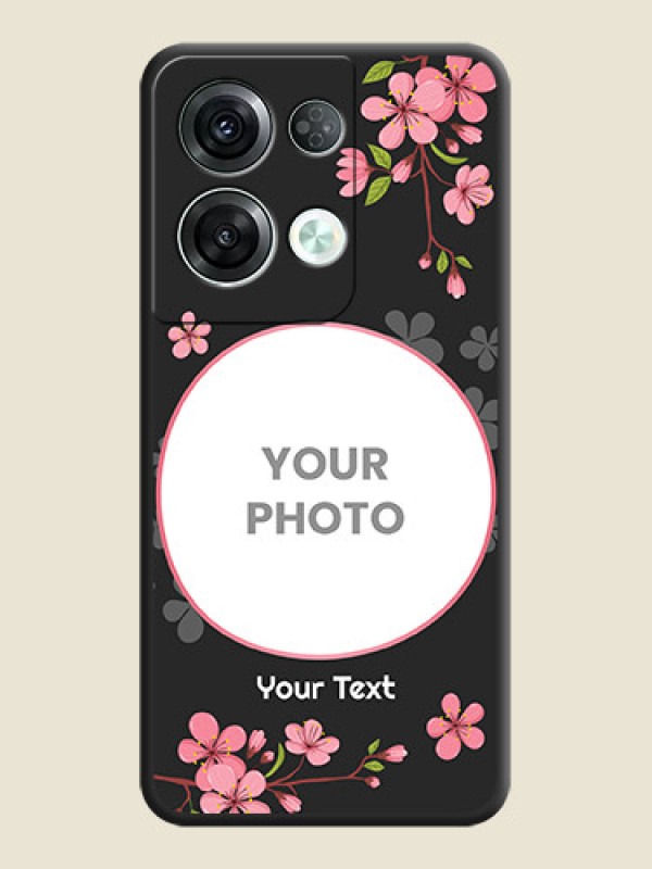 Custom Round Image with Pink Color Floral Design on Photo on Space Black Soft Matte Back Cover - Oppo Reno 8 Pro 5G - alternate view