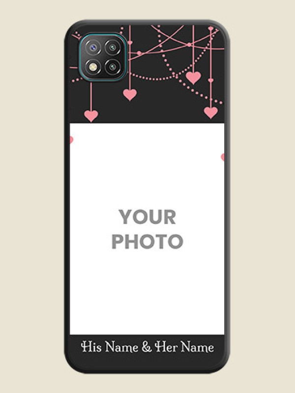 Custom Pink Love Hangings with Text on Space Black Custom Soft Matte Back Cover - Poco C3 - alternate view
