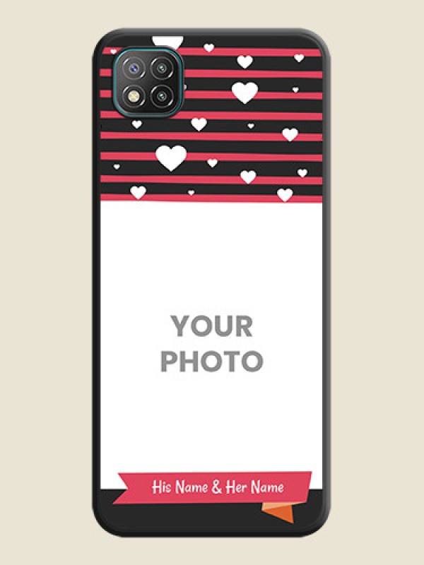Custom White Color Love Symbols with Pink Lines Pattern on Space Black Custom Soft Matte Phone Cases - Poco C3 - alternate view