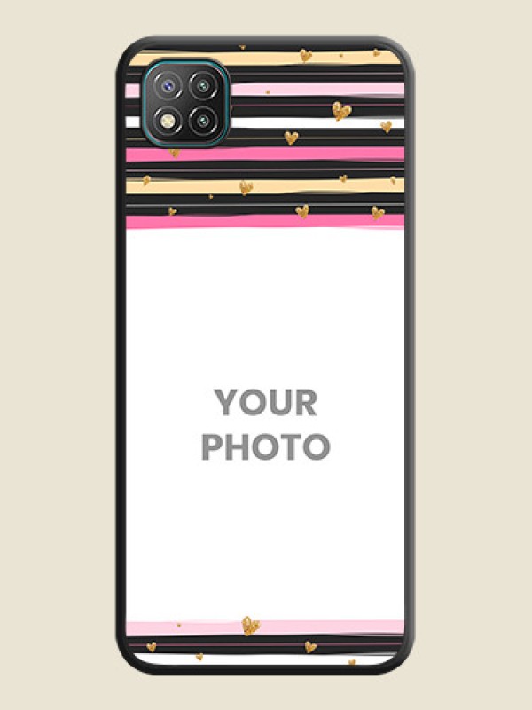 Custom Multicolor Lines and Golden Love Symbols Design on Photo on Space Black Soft Matte Mobile Cover - Poco C3 - alternate view