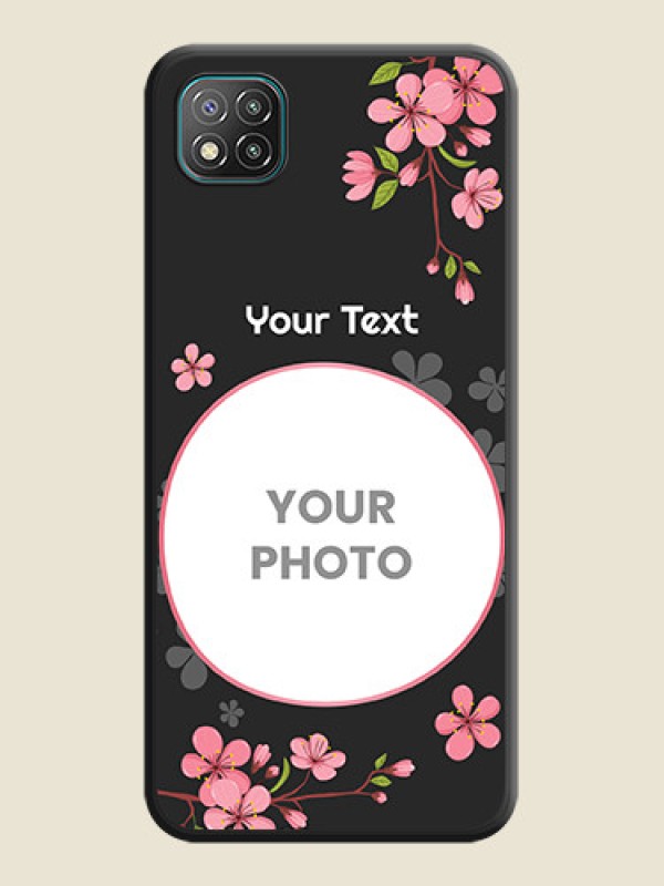 Custom Round Image with Pink Color Floral Design on Photo on Space Black Soft Matte Back Cover - Poco C3 - alternate view