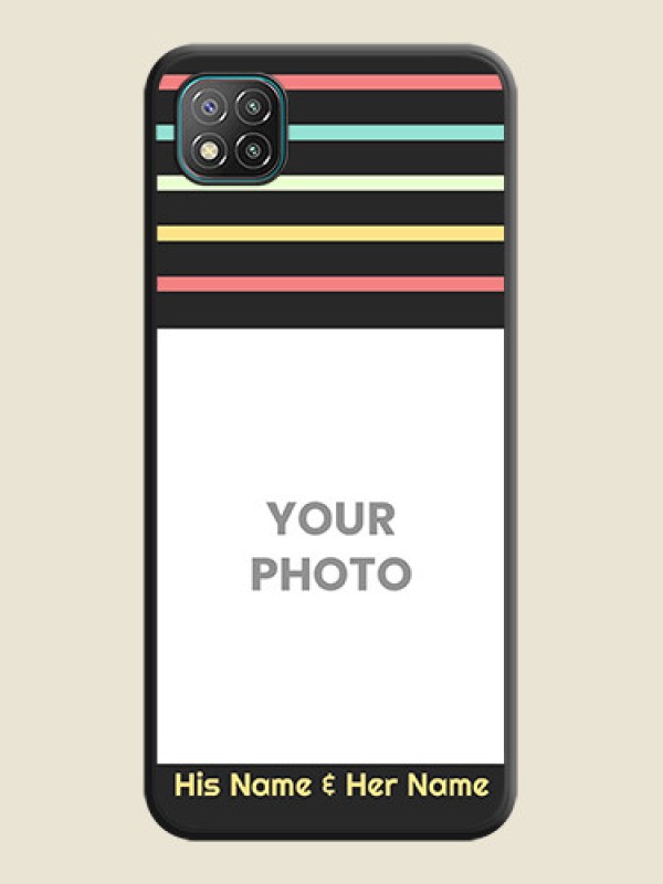 Custom Color Stripes with Photo and Text on Photo on Space Black Soft Matte Mobile Case - Poco C3 - alternate view