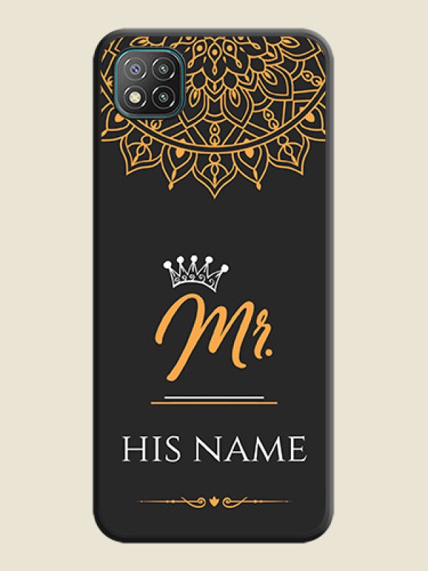 Custom Mr Name with Floral Design  on Personalised Space Black Soft Matte Cases - Poco C3 - alternate view