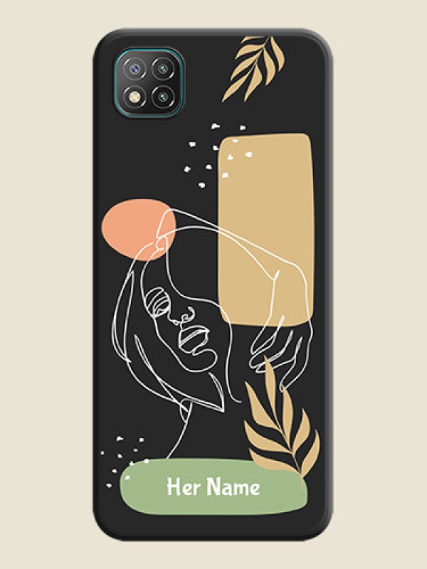 Custom Custom Text With Line Art Of Women & Leaves Design On Space Black Personalized Soft Matte Phone Covers -Poco C3 - alternate view