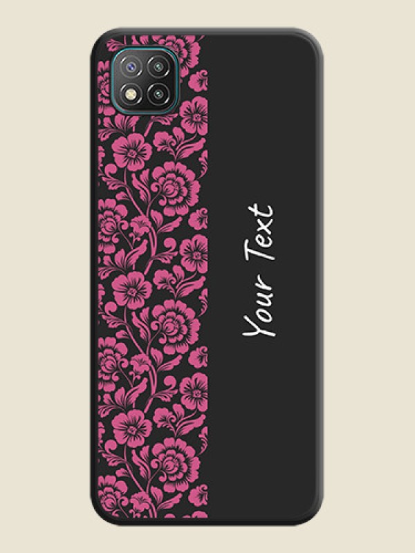 Custom Pink Floral Pattern Design With Custom Text On Space Black Personalized Soft Matte Phone Covers -Poco C3 - alternate view