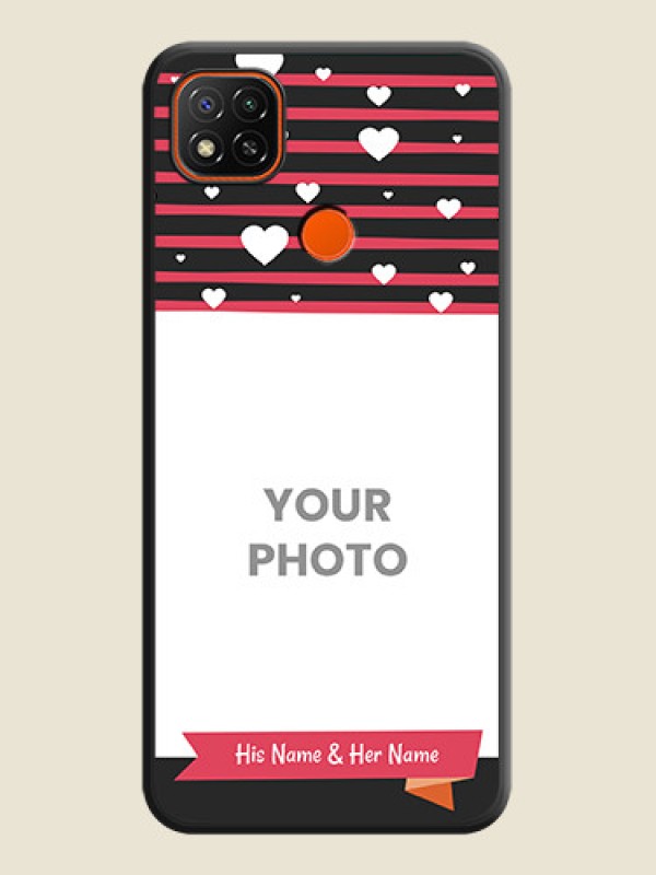 Custom White Color Love Symbols with Pink Lines Pattern on Space Black Custom Soft Matte Phone Cases - Poco C31 - alternate view