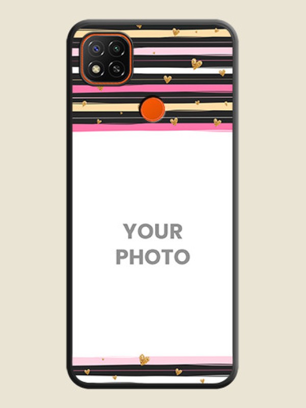 Custom Multicolor Lines and Golden Love Symbols Design on Photo on Space Black Soft Matte Mobile Cover - Poco C31 - alternate view