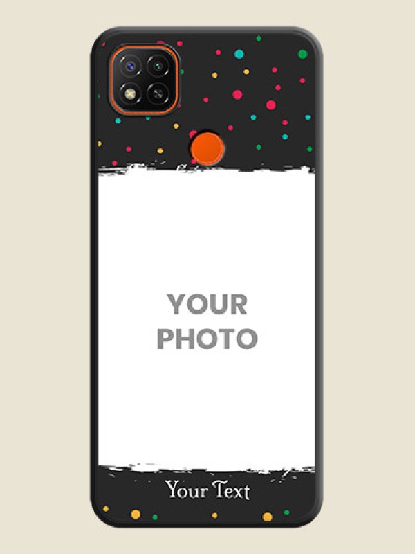 Custom Multicolor Dotted Pattern with Text on Space Black Custom Soft Matte Phone Back Cover - Poco C31 - alternate view