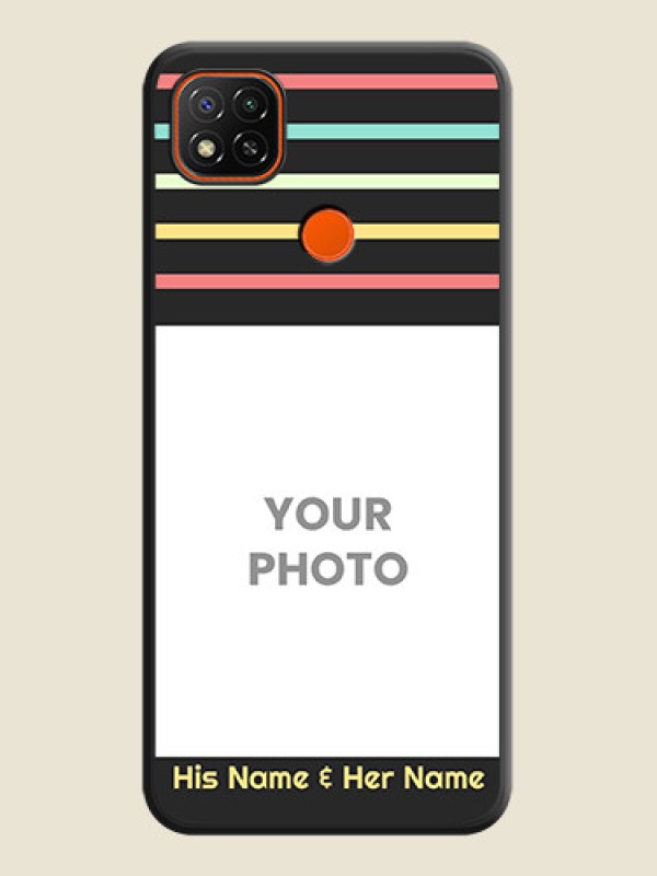 Custom Color Stripes with Photo and Text on Photo on Space Black Soft Matte Mobile Case - Poco C31 - alternate view