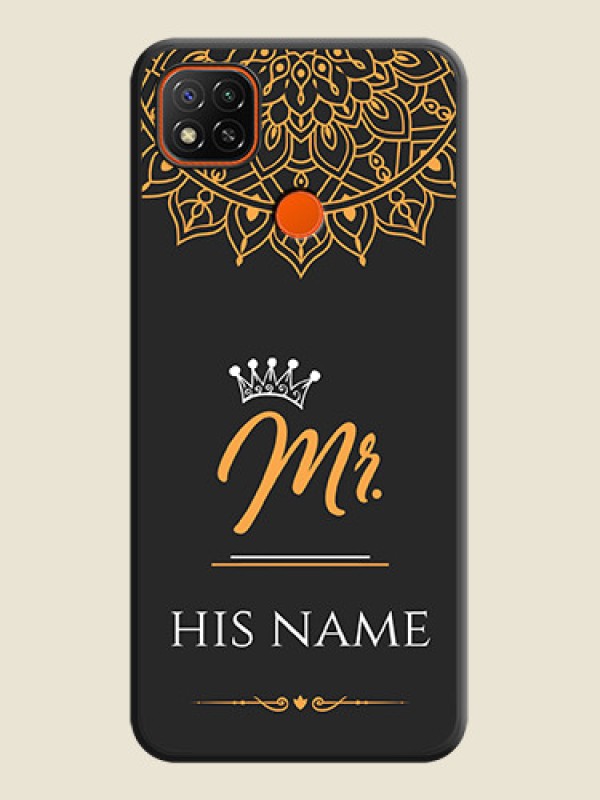 Custom Mr Name with Floral Design  on Personalised Space Black Soft Matte Cases - Poco C31 - alternate view