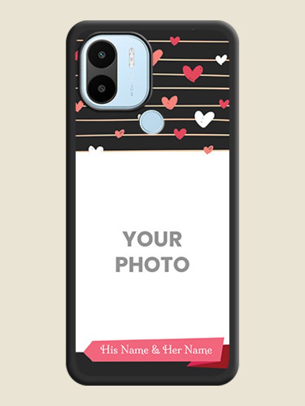 Custom Love Pattern with Name on Pink Ribbon  on Photo on Space Black Soft Matte Back Cover - Poco C50 - alternate view