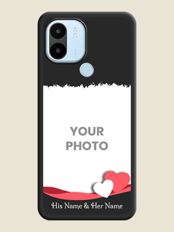 Custom Pin Color Love Shaped Ribbon Design with Text on Space Black Custom Soft Matte Phone Back Cover - Poco C50 - alternate view