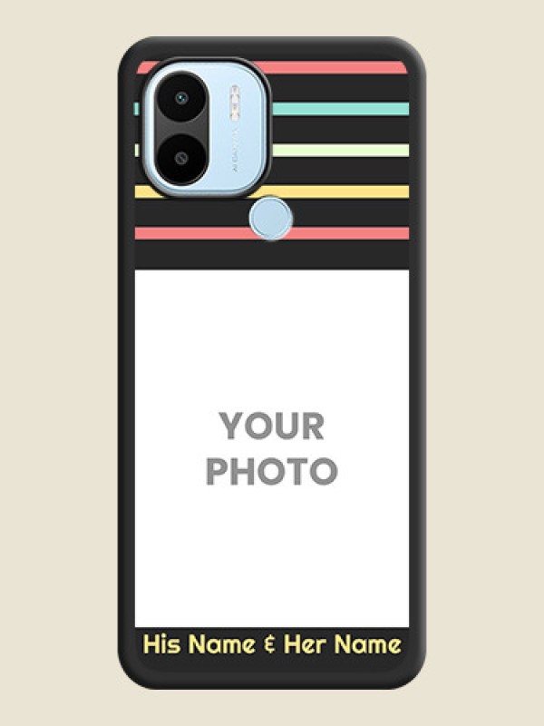 Custom Color Stripes with Photo and Text on Photo on Space Black Soft Matte Mobile Case - Poco C50 - alternate view
