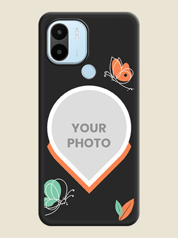 Custom Upload Pic With Simple Butterly Design On Space Black Personalized Soft Matte Phone Covers -Poco C50 - alternate view