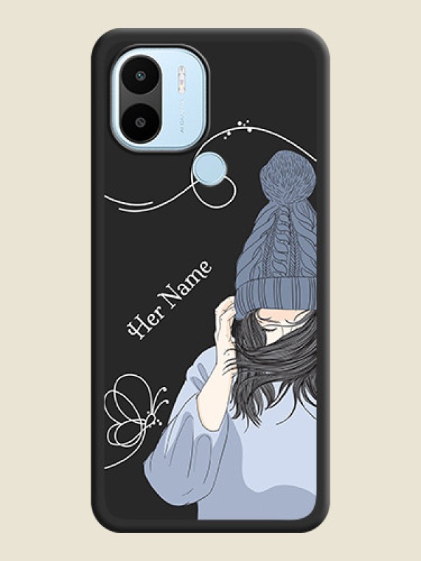 Custom Girl With Blue Winter Outfiit Custom Text Design On Space Black Personalized Soft Matte Phone Covers -Poco C50 - alternate view