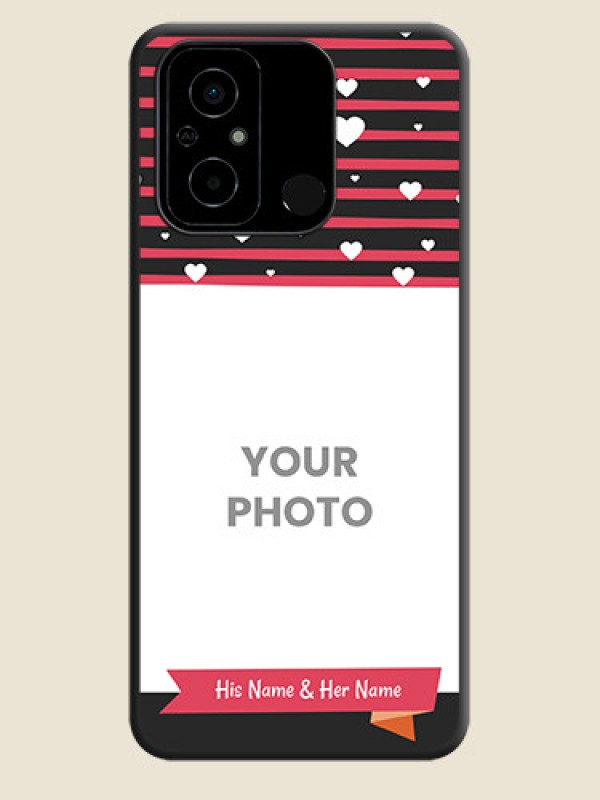 Custom White Color Love Symbols with Pink Lines Pattern on Space Black Custom Soft Matte Phone Cases - Poco C55 - alternate view