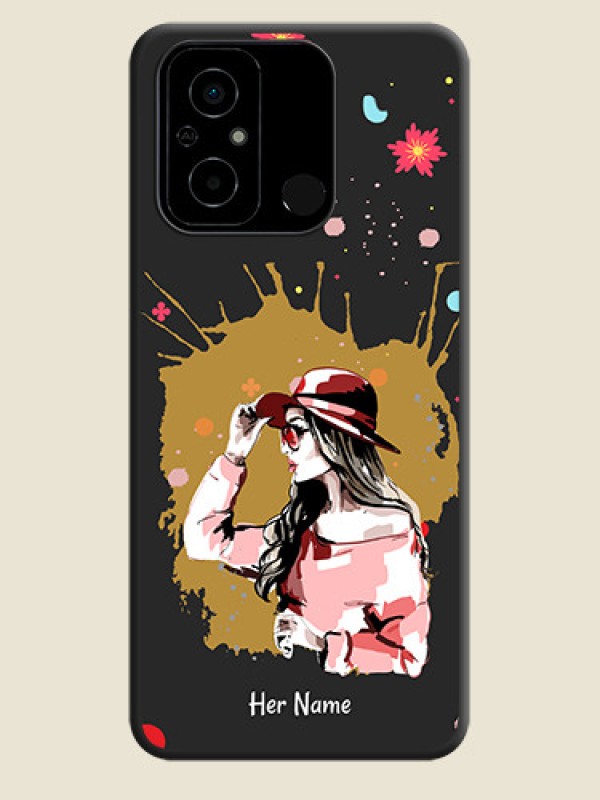 Custom Mordern Lady With Color Splash Background With Custom Text On Space Black Personalized Soft Matte Phone Covers -Poco C55 - alternate view