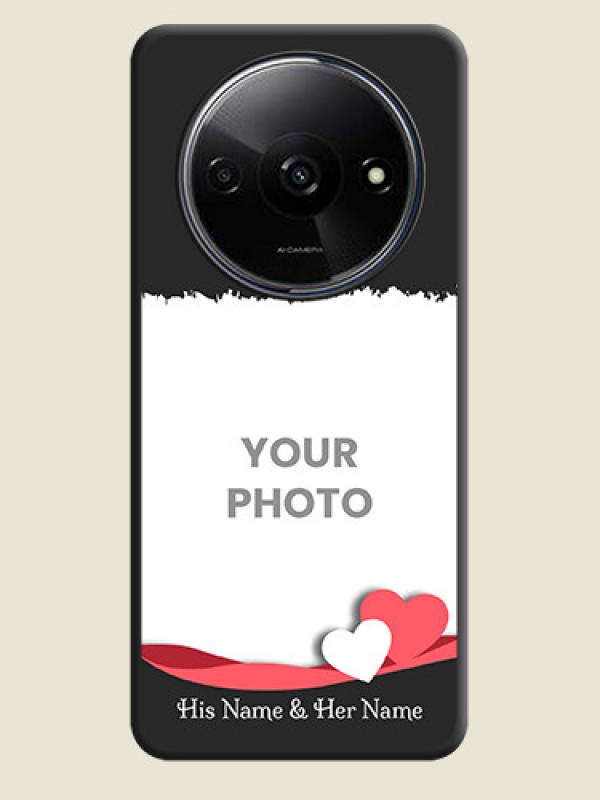 Custom Pink Color Love Shaped Ribbon Design with Text on Space Black Custom Soft Matte Phone Back Cover - Poco C61 - alternate view