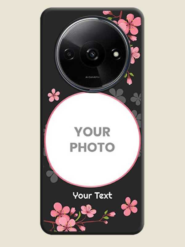 Custom Round Image with Pink Color Floral Design - Photo on Space Black Soft Matte Back Cover - Poco C61 - alternate view