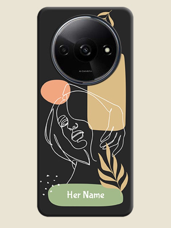 Custom Custom Text With Line Art Of Women & Leaves Design On Space Black Personalized Soft Matte Phone Covers - Poco C61 - alternate view