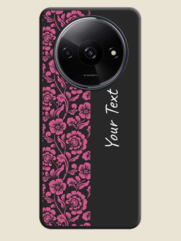 Custom Pink Floral Pattern Design With Custom Text On Space Black Personalized Soft Matte Phone Covers - Poco C61 - alternate view