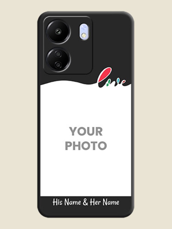 Custom Fall in Love Pattern with Picture on Photo On Space Black Custom Soft Matte Mobile Back Cover - Poco C65 - alternate view