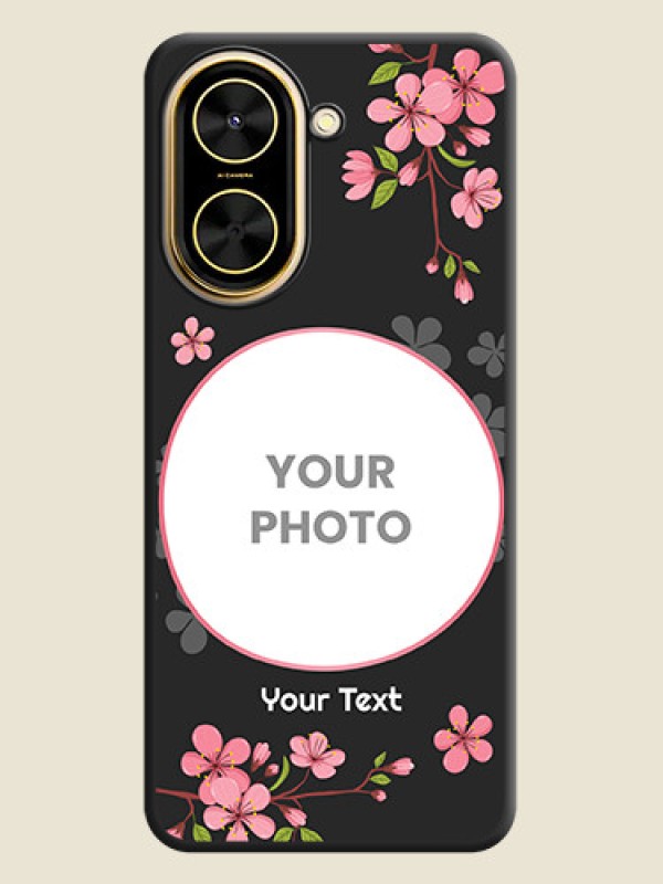 Custom Round Image with Pink Color Floral Design on Photo On Space Black Custom Soft Matte Mobile Back Cover - Poco C71 - alternate view