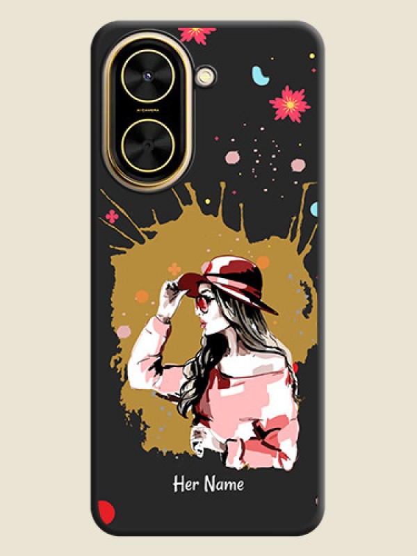 Custom Mordern Lady With Color Splash Background With Custom Text On Space Black Custom Soft Matte Mobile Back Cover - Poco C71 - alternate view