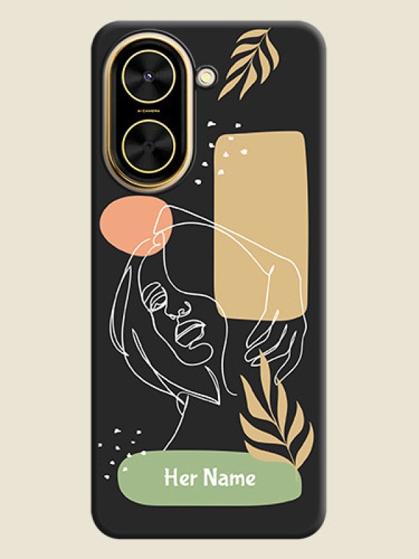 Custom Custom Text With Line Art Of Women & Leaves Design On Space Black Custom Soft Matte Mobile Back Cover - Poco C71 - alternate view