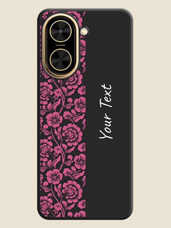 Custom Pink Floral Pattern Design With Custom Text On Space Black Custom Soft Matte Mobile Back Cover - Poco C71 - alternate view