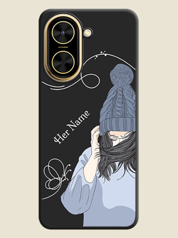 Custom Girl With Blue Winter Outfiit Custom Text Design On Space Black Custom Soft Matte Mobile Back Cover - Poco C71 - alternate view