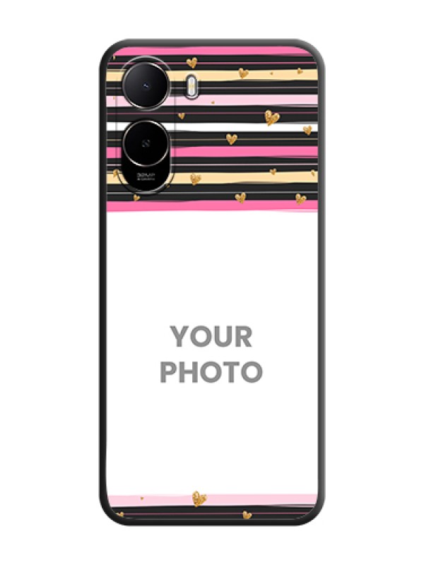 Custom Multicolor Lines and Golden Love Symbols Design on Photo On Space Black Custom Soft Matte Mobile Back Cover - Poco C81 - alternate view