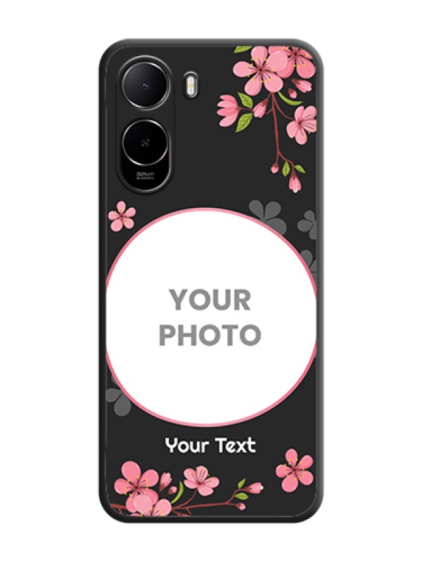 Custom Round Image with Pink Color Floral Design on Photo On Space Black Custom Soft Matte Mobile Back Cover - Poco C81 - alternate view