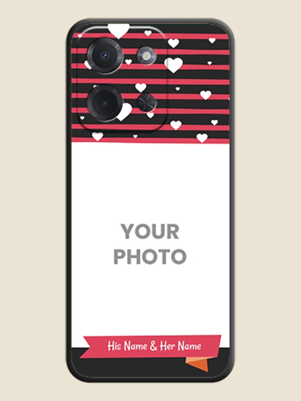 Custom White Color Love Symbols with Pink Lines Pattern On Space Black Custom Soft Matte Mobile Back Cover - Poco C85 5G - alternate view