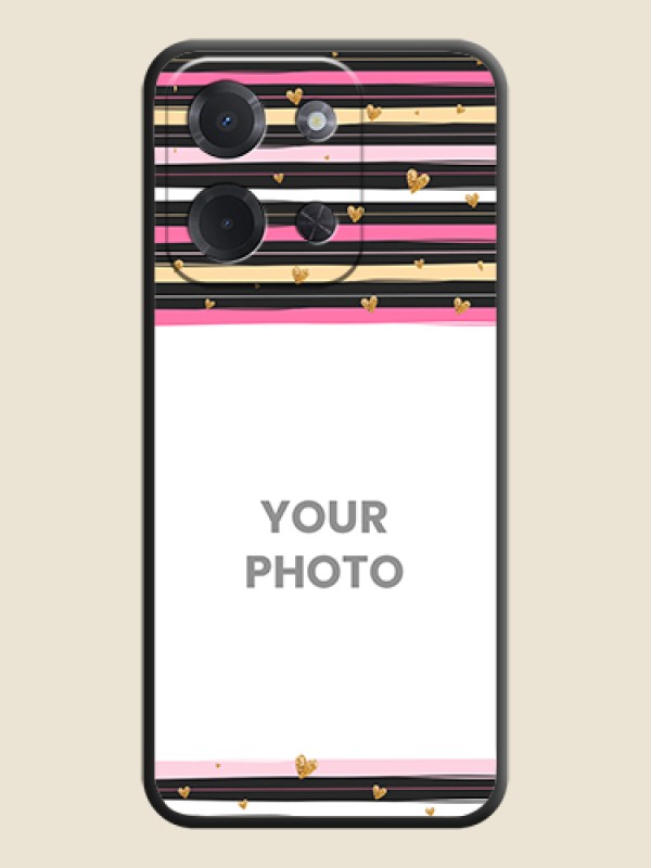Custom Multicolor Lines and Golden Love Symbols Design on Photo On Space Black Custom Soft Matte Mobile Back Cover - Poco C85 5G - alternate view