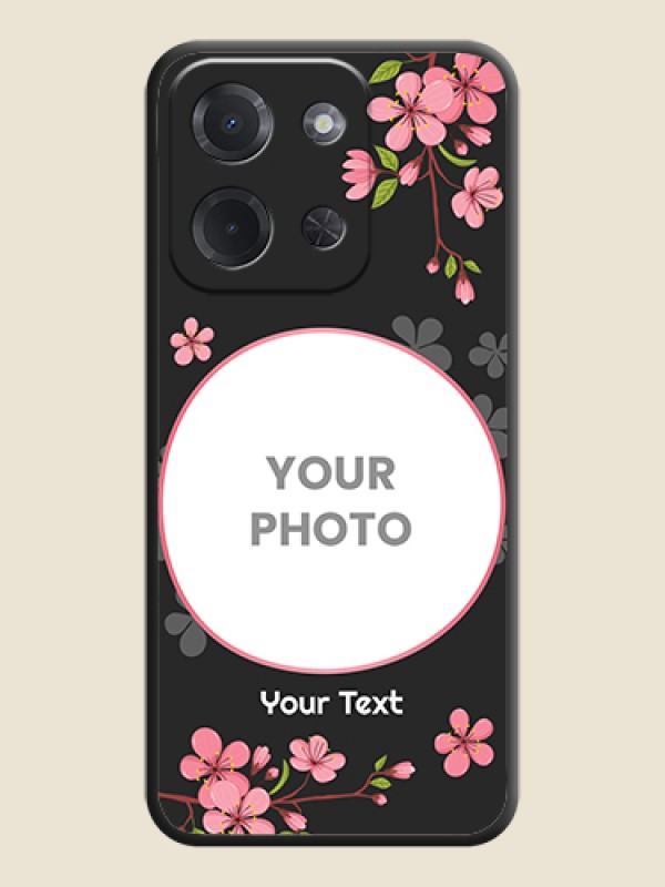Custom Round Image with Pink Color Floral Design on Photo On Space Black Custom Soft Matte Mobile Back Cover - Poco C85 5G - alternate view