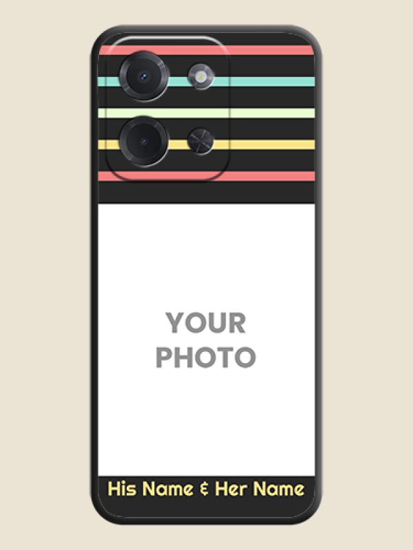 Custom Color Stripes with Photo and Text on Photo On Space Black Custom Soft Matte Mobile Back Cover - Poco C85 5G - alternate view