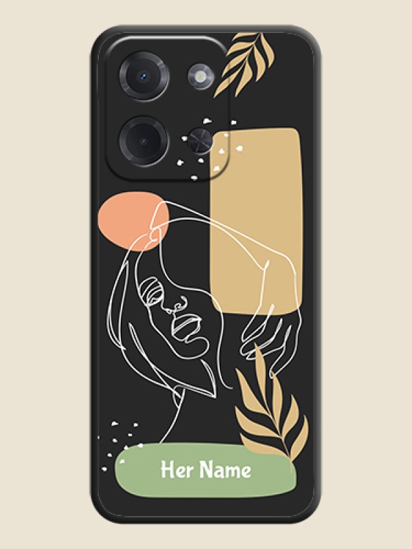 Custom Custom Text With Line Art Of Women & Leaves Design On Space Black Custom Soft Matte Mobile Back Cover - Poco C85 5G - alternate view