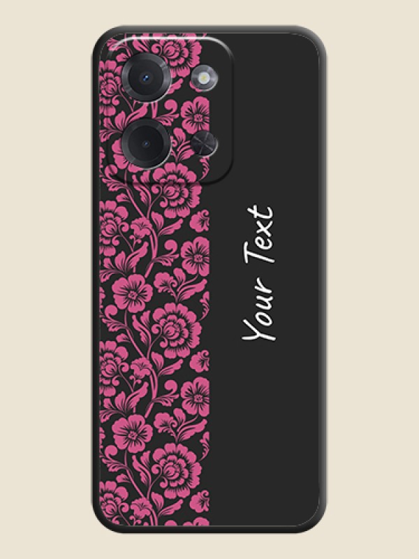 Custom Pink Floral Pattern Design With Custom Text On Space Black Custom Soft Matte Mobile Back Cover - Poco C85 5G - alternate view