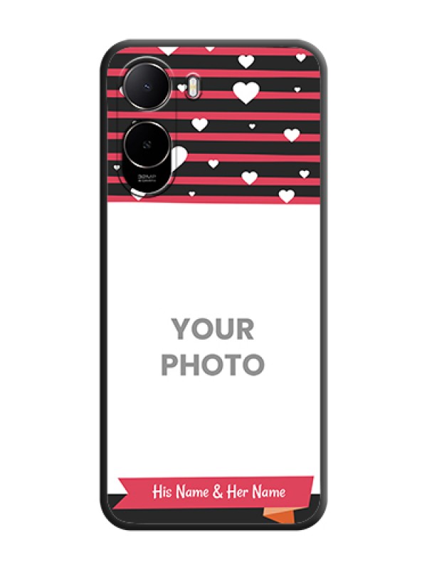 Custom White Color Love Symbols with Pink Lines Pattern On Space Black Custom Soft Matte Mobile Back Cover - Poco C85X 5G - alternate view