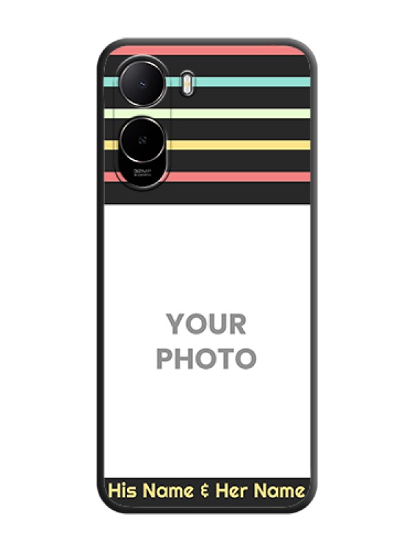 Custom Color Stripes with Photo and Text on Photo On Space Black Custom Soft Matte Mobile Back Cover - Poco C85X 5G - alternate view
