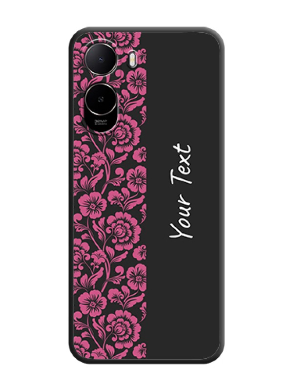 Custom Pink Floral Pattern Design With Custom Text On Space Black Custom Soft Matte Mobile Back Cover - Poco C85X 5G - alternate view