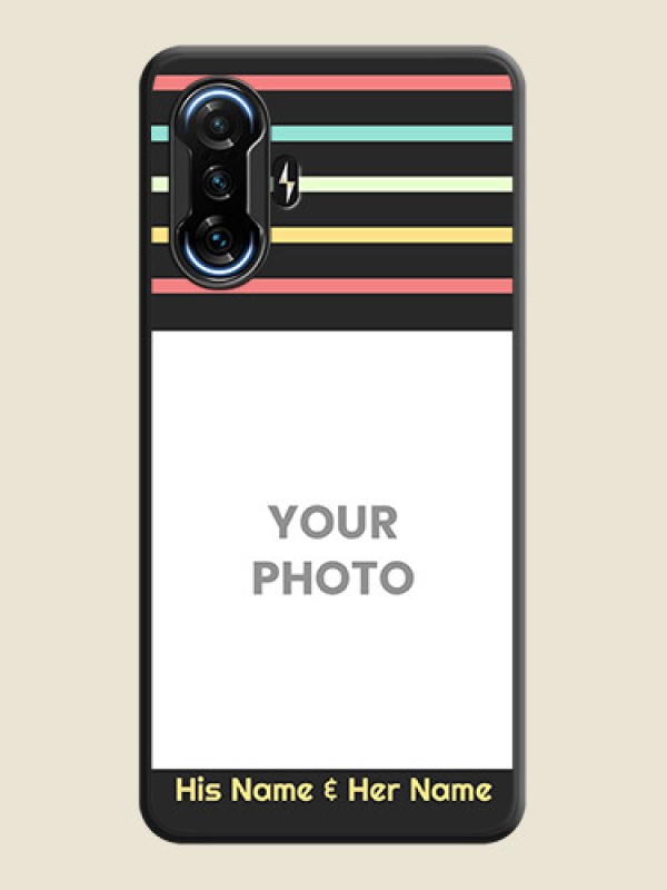 Custom Color Stripes with Photo and Text on Photo on Space Black Soft Matte Mobile Case - POco F3 GT - alternate view