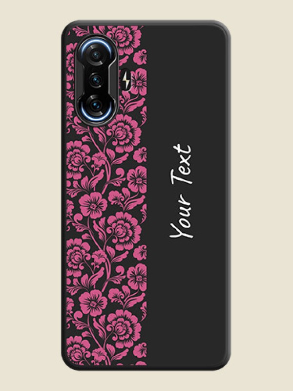 Custom Pink Floral Pattern Design With Custom Text On Space Black Personalized Soft Matte Phone Covers -Poco F3 Gt - alternate view