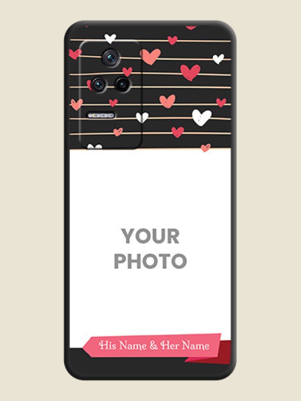 Custom Love Pattern with Name on Pink Ribbon  on Photo on Space Black Soft Matte Back Cover - Poco F4 5G - alternate view