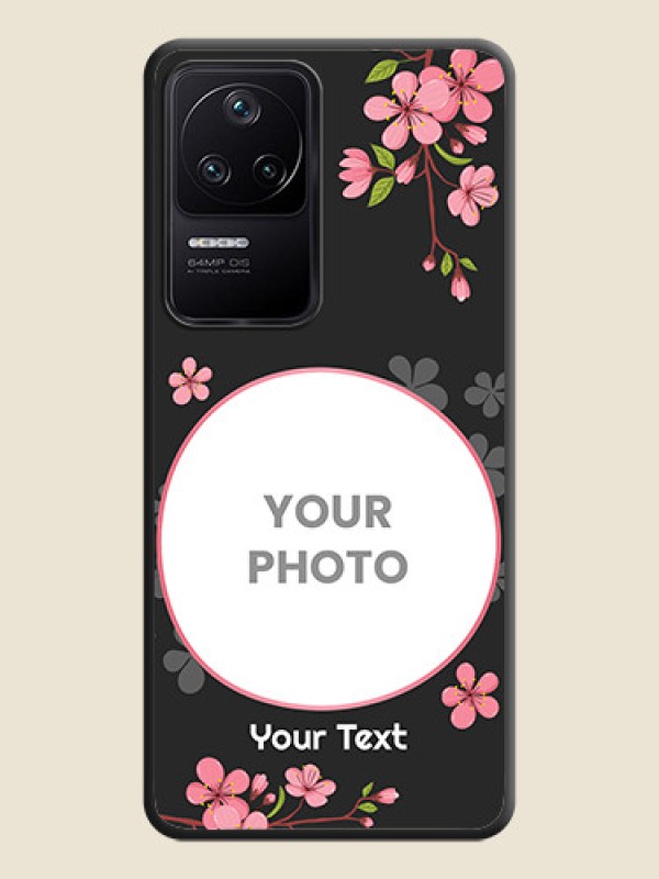 Custom Round Image with Pink Color Floral Design on Photo on Space Black Soft Matte Back Cover - Poco F4 5G - alternate view